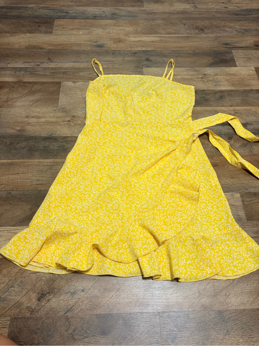 Sunny Yellow Floral Wrap Sundress with Ruffle Hem